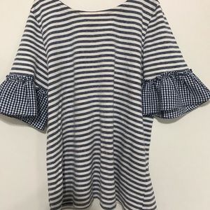 Doe&Rae , Ruffle Sleeve , Blue Stripe Top